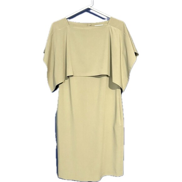 Calvin Klein Women's sheath Dress cape sleeves Taupe Size 4 Pockets - Picture 1 of 6